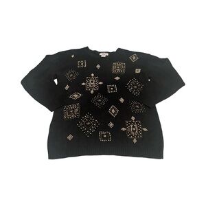 VTG 90s Victoria Jones Size PS Black Gold Beaded Embellished Oversized Sweater